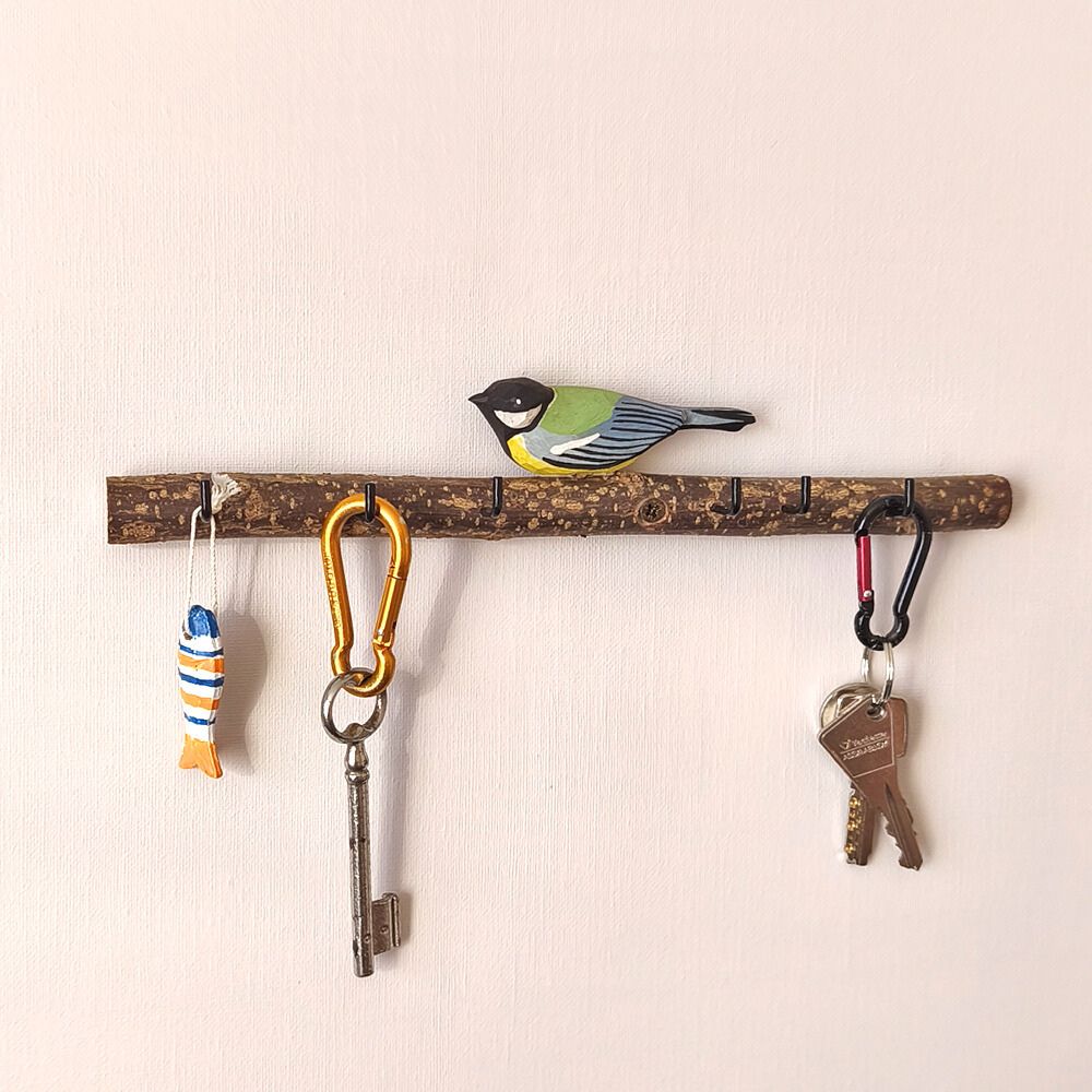 Oiseau Branche Mésange charbonnière 2 porte clés